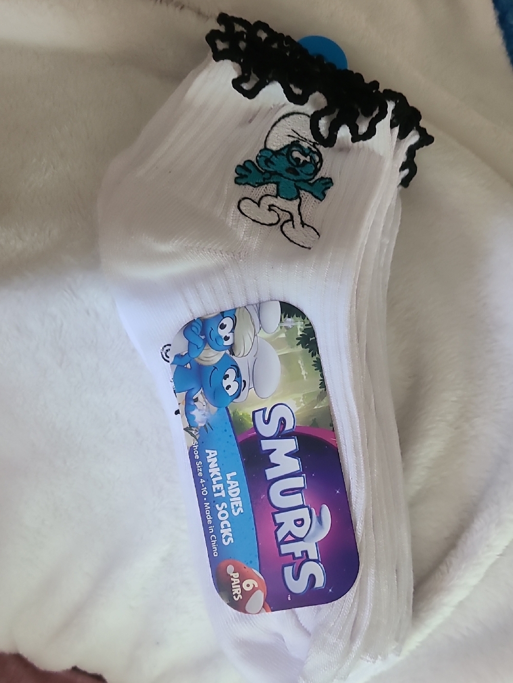 Smurfs White Ankle Socks with Black Frill